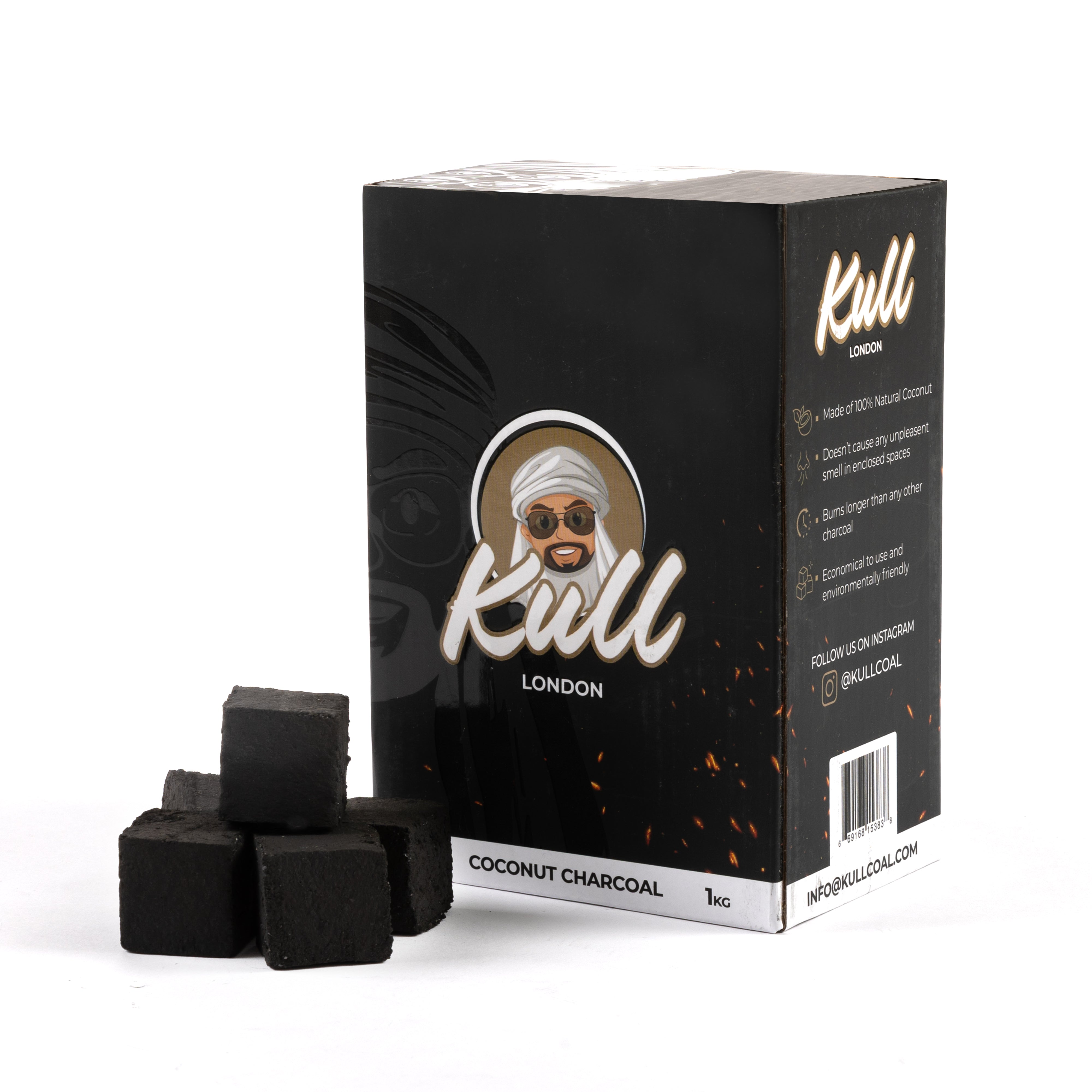 Kull Shisha Coal 10kg – 25mm Cubes Coconut Charcoal – 720 Pieces