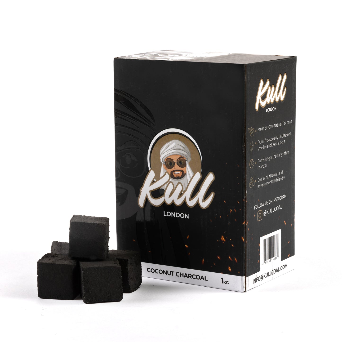 Kull Shisha Coal 1kg – 25mm Cubes Coconut Charcoal – 72 Pieces