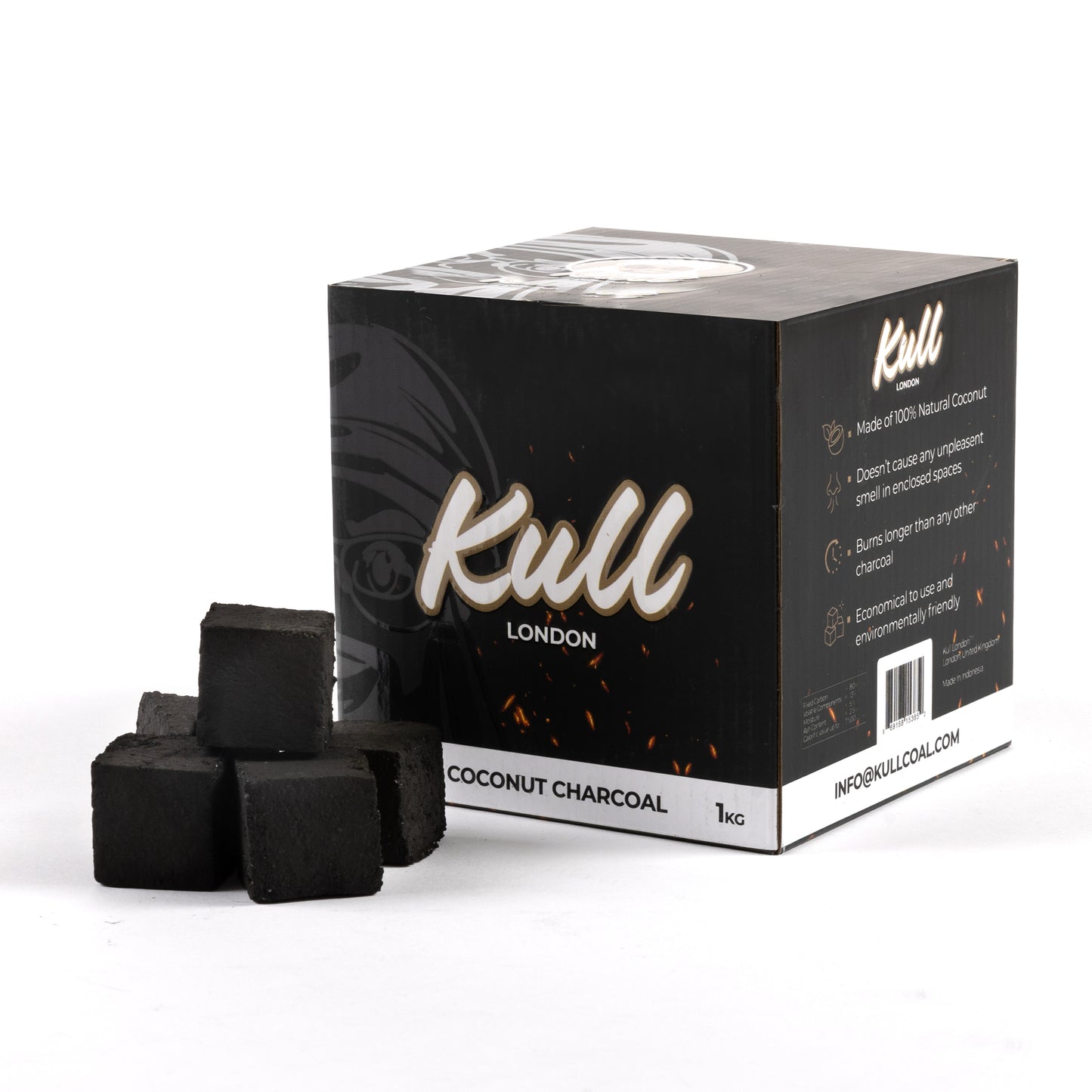 Kull Shisha Coal 1kg – 26mm Cubes Coconut Charcoal – 64 Pieces